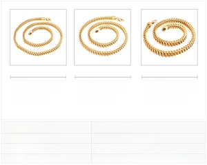 Tableau des tailles avec dimensions et poids des colliers chaîne en acier inoxydable
