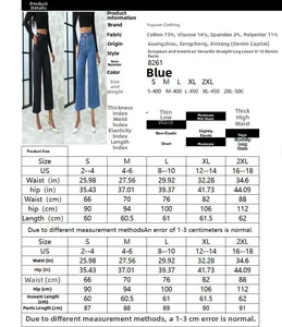 Tableau des tailles détaillé pour jeans denim à cordon avec mesures en pouces et centimètres