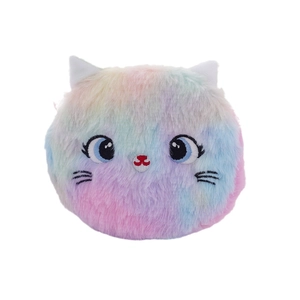 Plush rainbow cat crossbody bag with colorful gradient fur and cute embroidered face