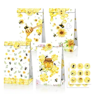 Bee and sunflower theme gift bags with stickers for party favors and candy packaging