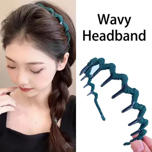 Wavy Zigzag Headband Fabric Wrapped Plastic Hair Hoop Non Slip Teeth Solid Floral Leopard Pattern For Girls Kids