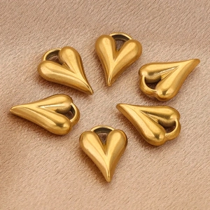 Six gold heart-shaped stainless steel pendants with matte finish for DIY jewelry making