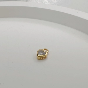 Mini S925 sterling silver heart pendant with gold plating and clear zircon stone