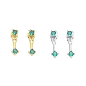 Dual green zircon drop earrings in gold and silver finish for women, elegant jewelry