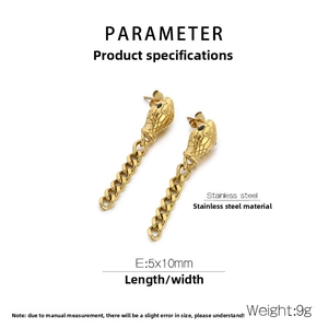 Détail de boucles d'oreilles tête de serpent dorées 5x10mm en acier inoxydable poli