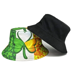 Reversible St. Patrick's Day bucket hat featuring shamrock prints and solid black side