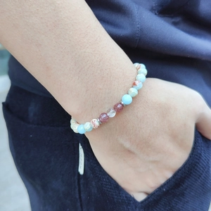 Natural stone strawberry crystal beaded bracelet with colorful gems and silver spacers