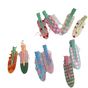 Set of colorful candy-colored fruit and plaid pattern hair clips in plastic material
