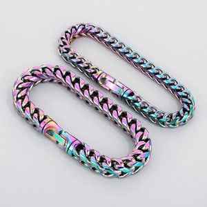 Polished rainbow titanium steel dragon bone chain necklace with swivel jewelry clasp
