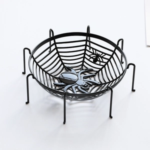 Black metal spider web candy bowl for Halloween party table decoration