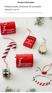 Detailed iron Christmas hanging ornaments set featuring red mailbox, candy cane and drum