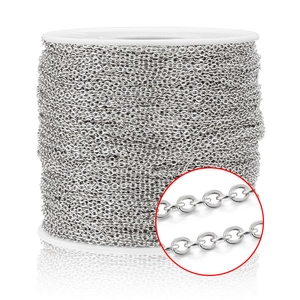 Detailed close-up of a silver stainless steel cable chain on a spool with macro view