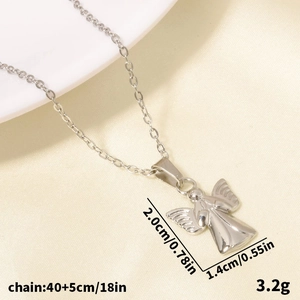 Macro view of 304 stainless steel angel pendant with dimensions 2.0cm by 1.4cm