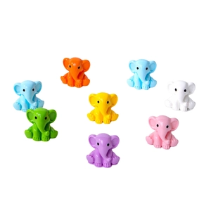 Set of eight colorful mini resin elephant figurines for micro landscape desk decor