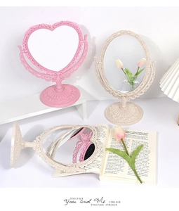 European style vintage heart and oval makeup mirrors with elegant embossed frames