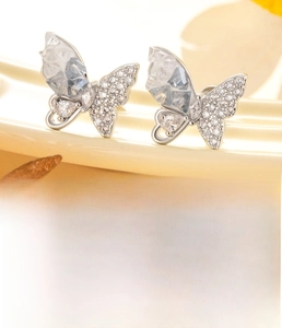Detail view of silver butterfly earring with 0.8x6mm titanium steel screw post