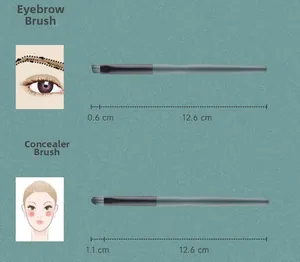Détails du pinceau biseauté sourcils et du pinceau anticernes avec mesures précises