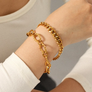 Set di bracciali a catena cubana e corda in acciaio inossidabile placcato oro 18k da donna