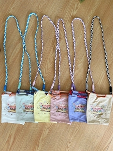 Mini oxford fabric drawstring bags with carousel embroidery in six assorted colors
