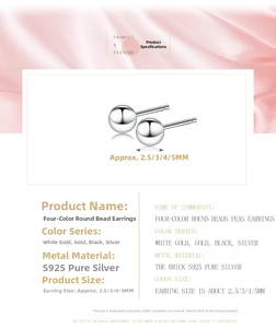 Detailed chart of S925 sterling silver ball stud earrings in various colors and sizes