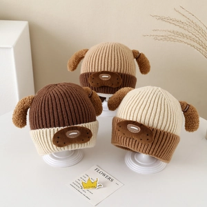 Kinder Beanie Mütze Winter Warm Strickmütze Mit Hundeohren Dickes Futter Cartoon Winddicht Für Kleinkinder Jungen Mädchen