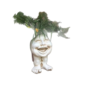 Muggly's The Face Statue Planter with funny expression and green fern plant decoration