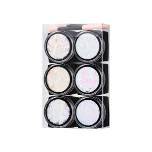 Set of 6 glitter eyeshadow gels with iridescent sequins and two sponge applicators