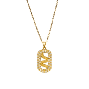 Elegant gold plated snake zodiac necklace with oval micro-pave zirconia pendant