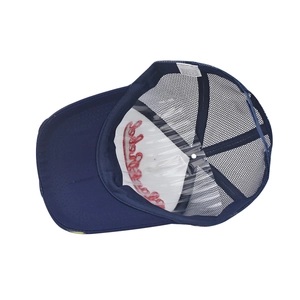 Detail view of cotton-polyester cap interior with breathable mesh and quality stitching
