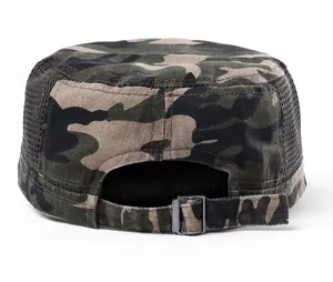 Rear view of camouflage military cap with breathable mesh and metal adjustable buckle
