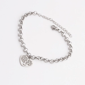 Minimalist silver tree of life heart bracelet made of durable stainless steel