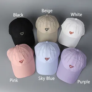 Breathable quick-dry baseball caps with heart embroidery in six various colors