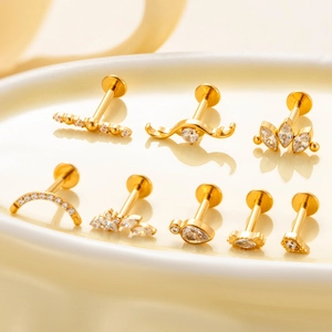G23 titanium labret studs with gold finish and zircon butterfly and geometric shapes