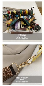 Detail view of colorful patchwork snake pattern bag with high-quality gold metallic hardware