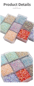 Macro shot of 3mm gradient glass seed beads organized in a transparent grid box