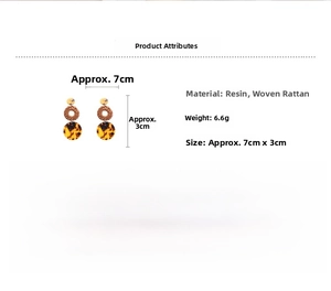 Size chart showing resin rattan earrings dimensions 7x3cm and 6.6g weight details
