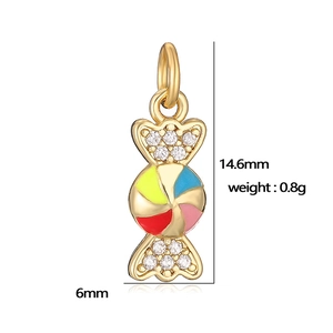 Colorful enamel candy pendant with gold plating and sparkling zircon stones for jewelry
