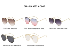 Detail showing five assorted metal semi-rimless sunglasses with gold rivet accents