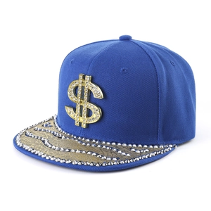 Hip Hop Snapback Hat Rhinestone Dollar Sign Flat Brim Adjustable Polyester Streetwear Fashion Cap For Men Women