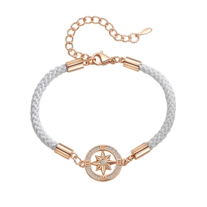 Bracelet tressé couple étoile et lune avec chiffres romains et boussole en zircone
