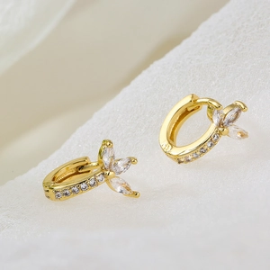 18K gold plated flower hoop earrings with sparkling white cubic zirconia stones