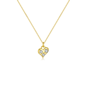 S925 sterling silver heart necklace in gold finish with three sparkling zircon stones
