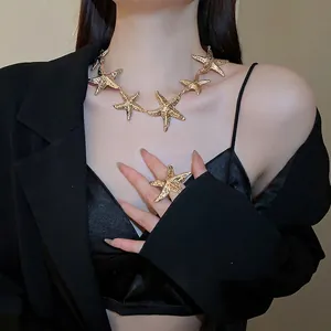 Strukturierte Metall Seestern Halskette Gehämmert Ozean Thema Schmuck Für Damen Gold Silber Plattiert Seestern Anhänger Mit Silberstecker