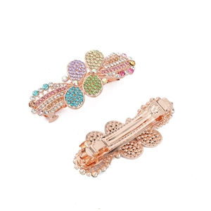Elegant rose gold hair clip with colorful rhinestones in butterfly design for women