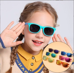 Kids sunglasses multi-color options including cyan, amber, green, yellow and orange