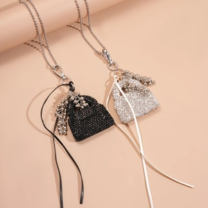 Collier pendentif sac à main avec strass et chaîne à billes métallique pour femmes chic
