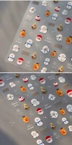 Detaillierte 3D-Relief-Weihnachtsnagelsticker mit Weihnachtsmann, Elch und Schneeflocken