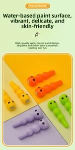 Detail of colorful magnetic toy caterpillars with smooth finish and water-based paint