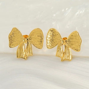 Boucles D'oreilles Nœud Plaqué Or 18K Acier Inoxydable Design Ruban Texturé Bijoux Rétro Élégants Pour Femmes