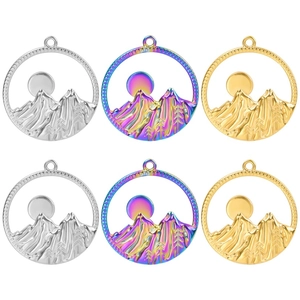 Round Mountain Sun Tree Pendant Charm 304 Stainless Steel 18K Gold Plated Hollow Out Nature Jewelry DIY Accessories For Women